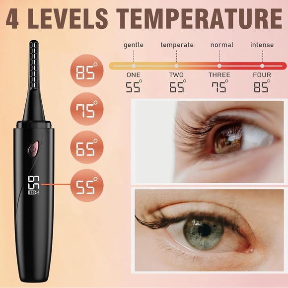 Heated Eyelash Curler w/Eyelash Comb Separator-USB C Rechargeable 4 Temp Levels - Picture 3 of 7